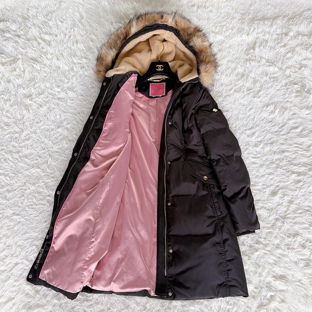 美品✨【ケイトスペード】フードファーロングダウンコート 2way ブラック S