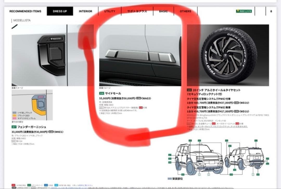 トヨタ　ランドクルーザー250 サイドモール
