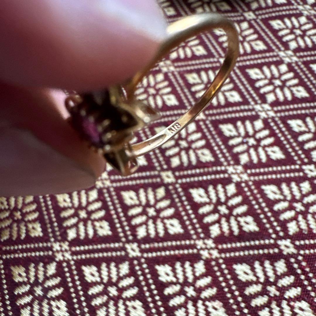 花モチーフ ピンク宝石 リングK18