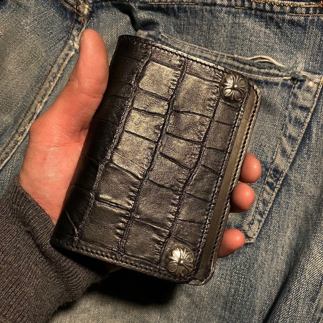 お札が折れない！ミドルトラッカーウォレット クロスボールコンチョ シルバー925