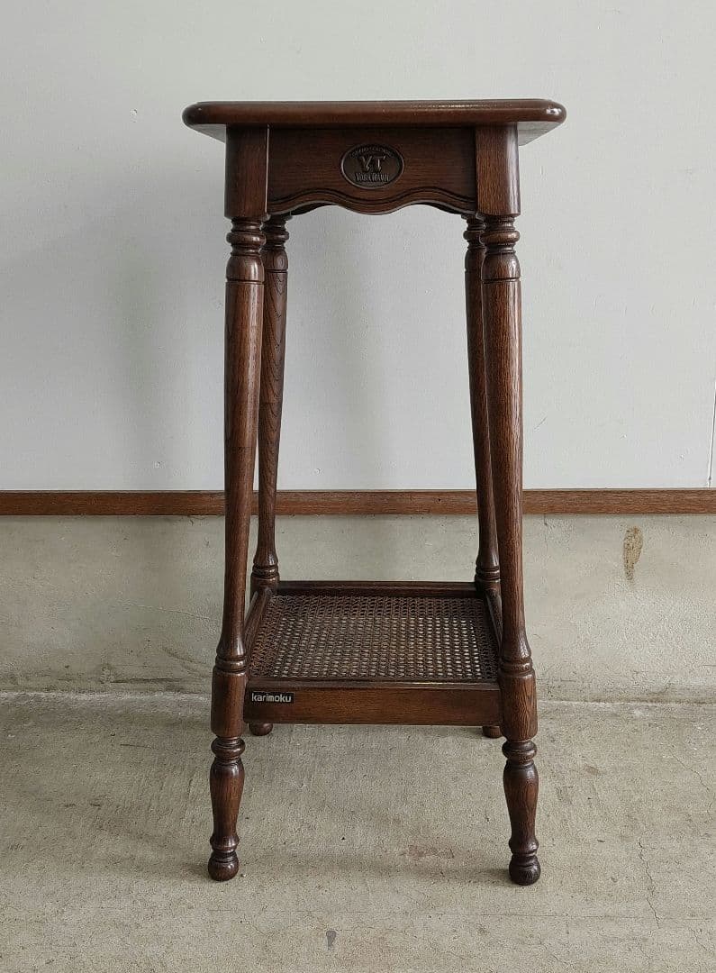 カリモク家具 フラワースタンド 電話台 サイドテーブル ラタン棚