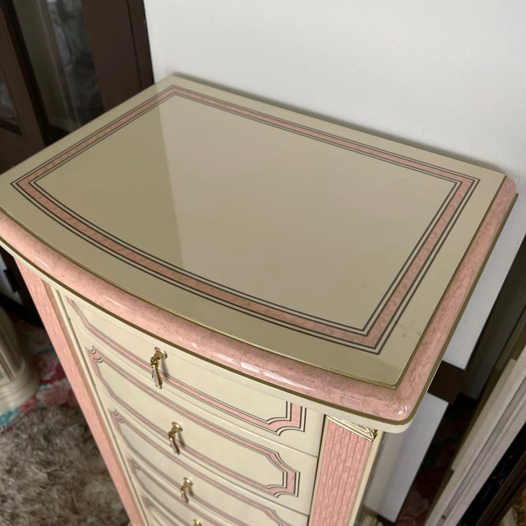 k412r120 イタリア製 ロココ調ハイチェスト スリム 6段 白家具 姫系