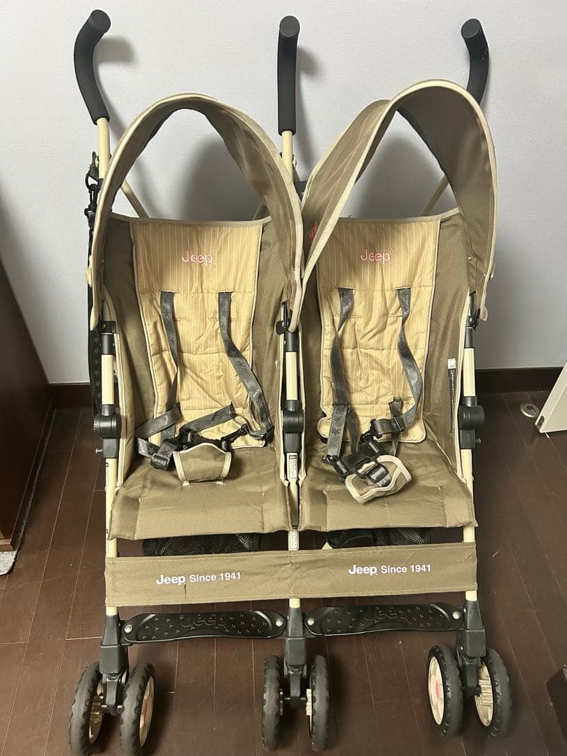 Jeep スポーツツイン双子ベビーカー2人乗り 軽量 折りたたみ ダークベージュ