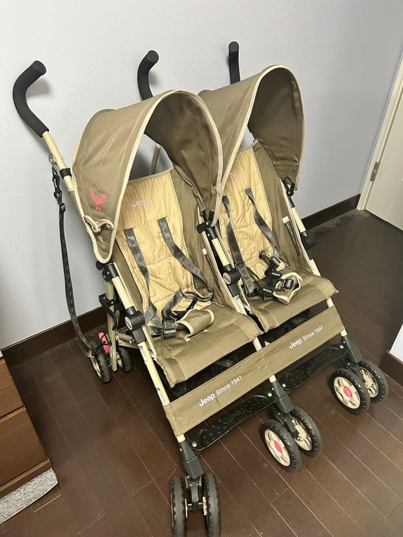 Jeep スポーツツイン双子ベビーカー2人乗り 軽量 折りたたみ ダークベージュ