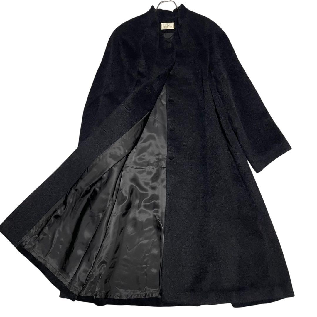 【ミンク×アルパカ×アンゴラ×モヘヤ】マキシ丈ロングコート Aライン 黒 L