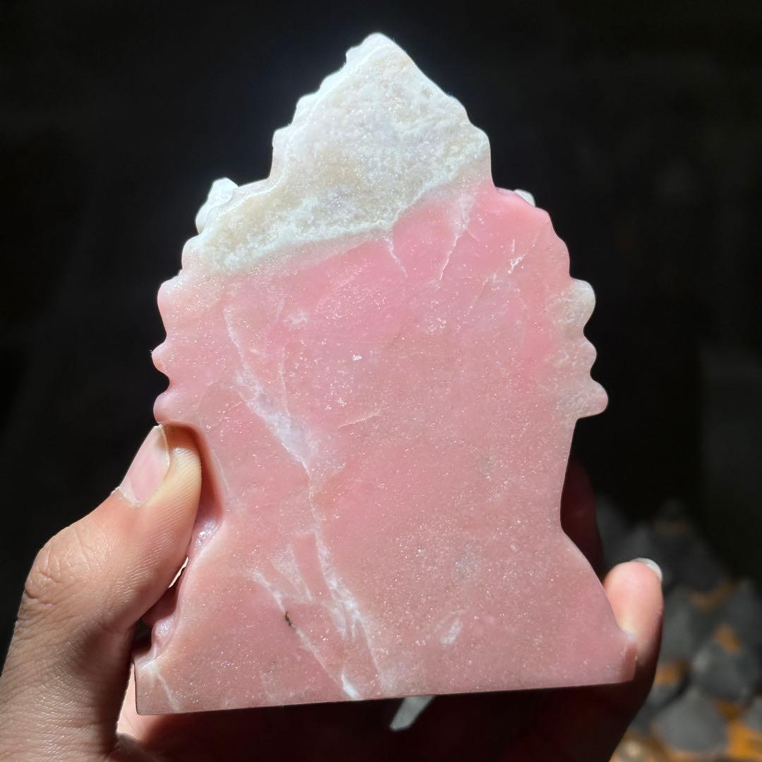 天然石ピンクオパールのガネーシャ　置物　彫り物G.266