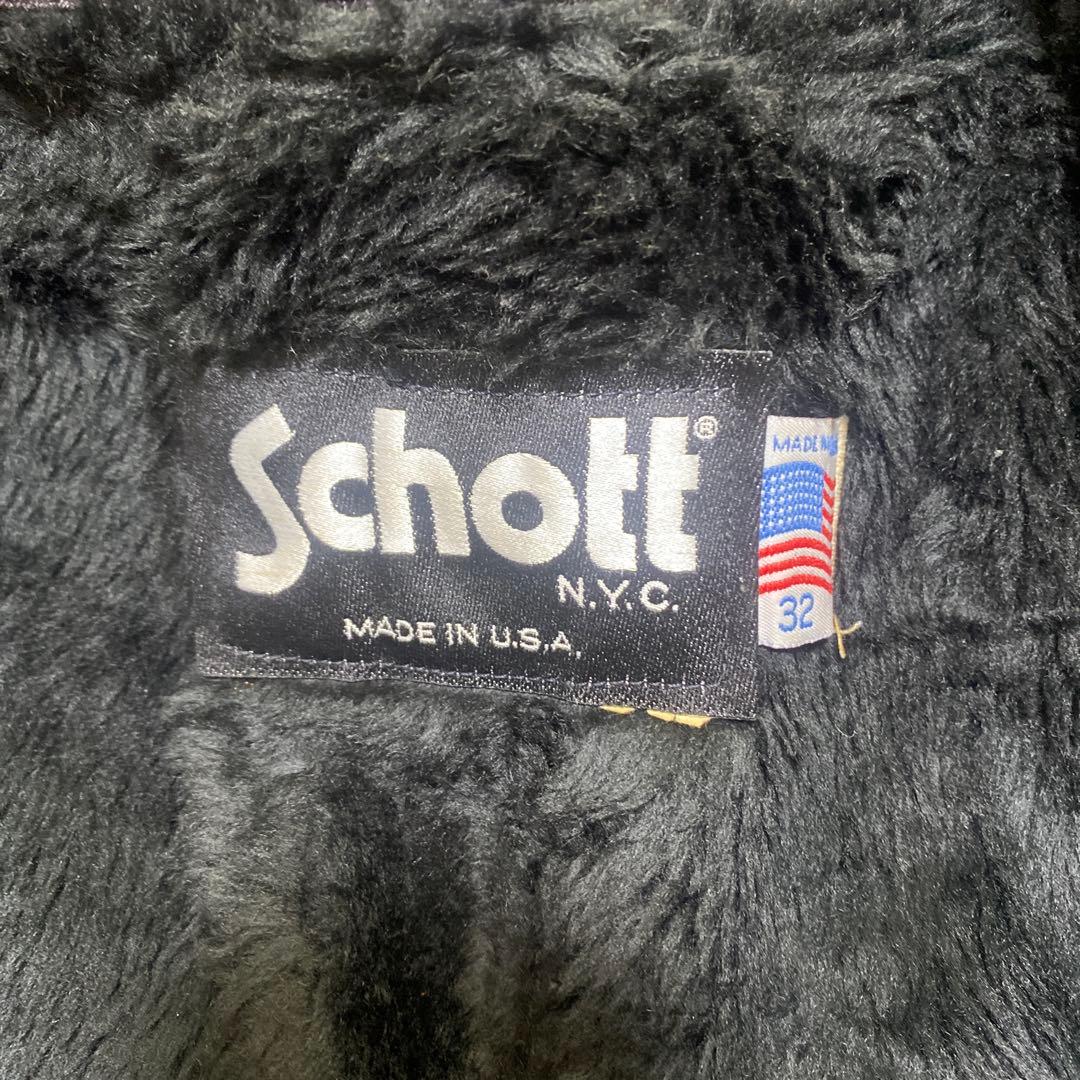 Schott ブラック レザー シングルライダースジャケット141サイズ32