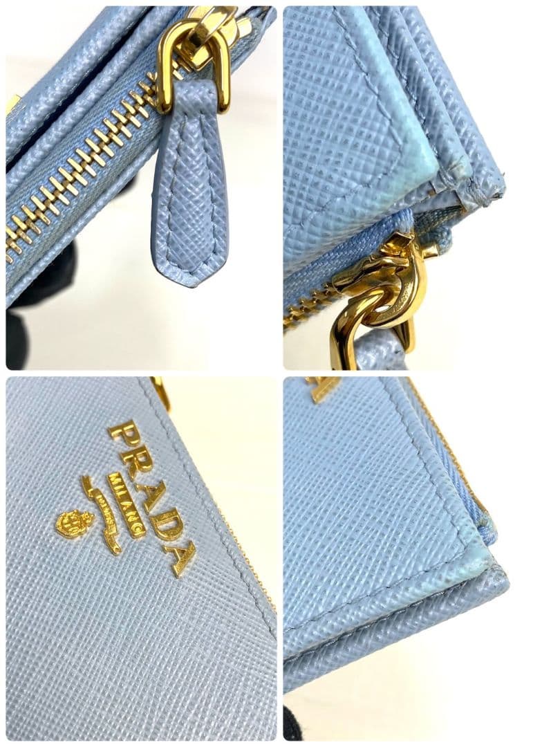 美品 希少✨RFID プラダ 二つ折り財布 サフィアーノレザー ロゴ ファスナー