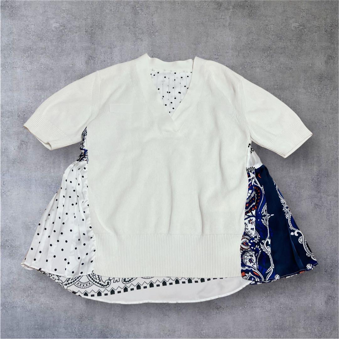 ✨人気✨　sacai　アーカイブプリントミックスニットプルオーバー　サイズ1