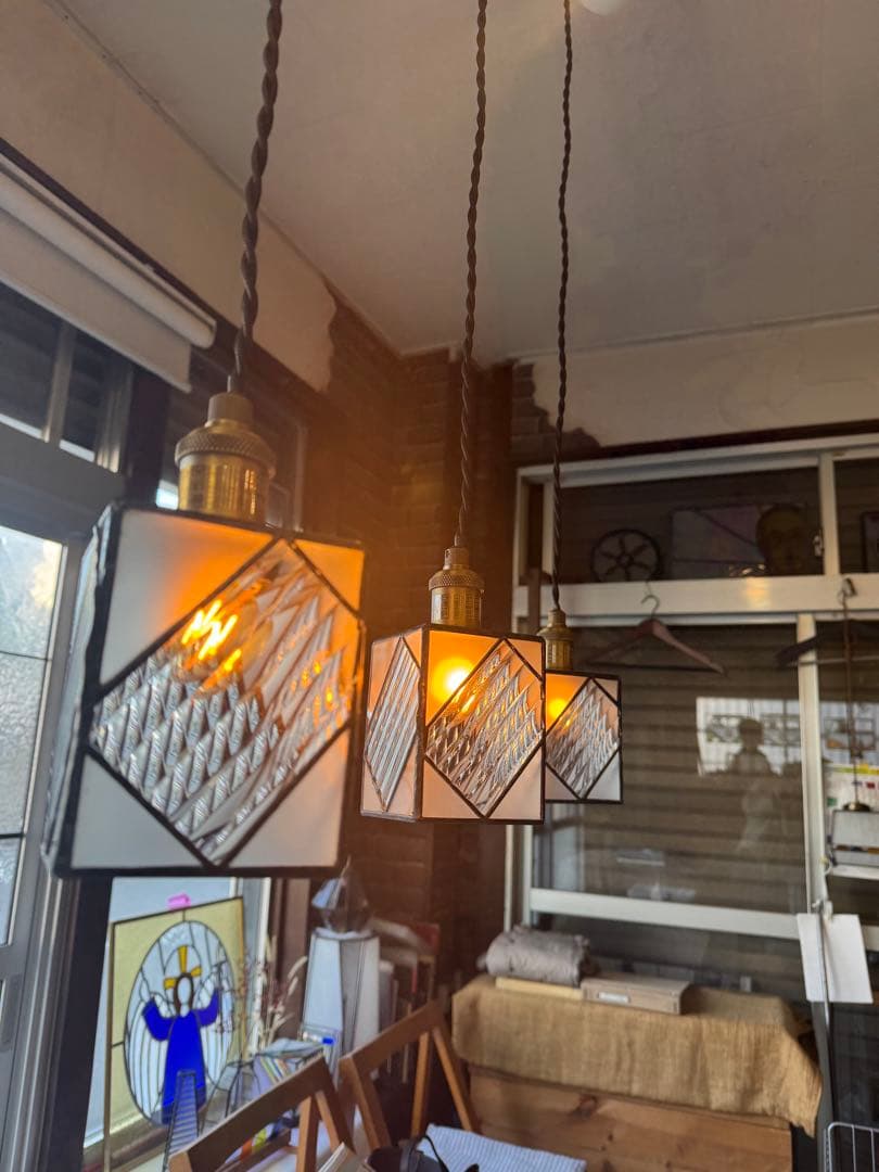 【電灯別売】stripe triplet 手作りステンドグラス　3個セット