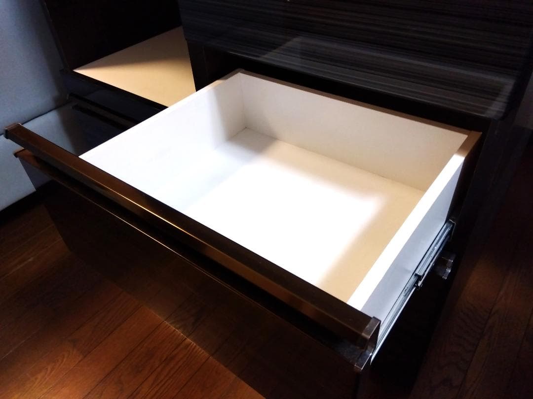 キッチンボード カップボード 鏡面仕上げ 高さ184cm ダークブラウン 美品