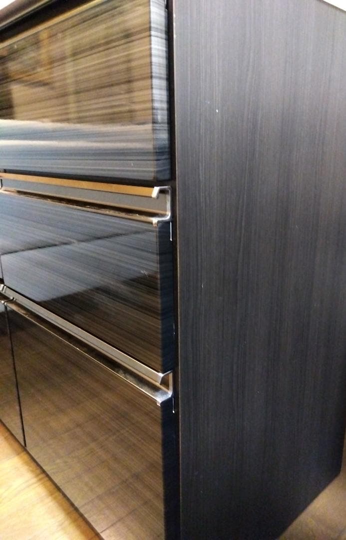 キッチンボード カップボード 鏡面仕上げ 高さ184cm ダークブラウン 美品