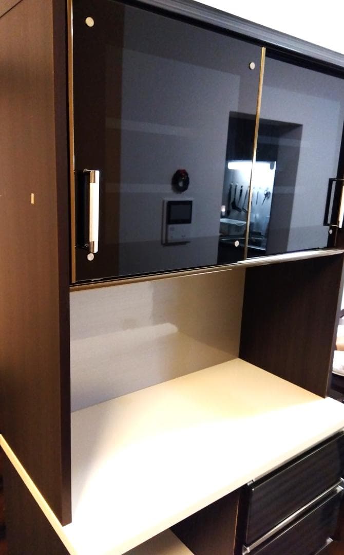 キッチンボード カップボード 鏡面仕上げ 高さ184cm ダークブラウン 美品