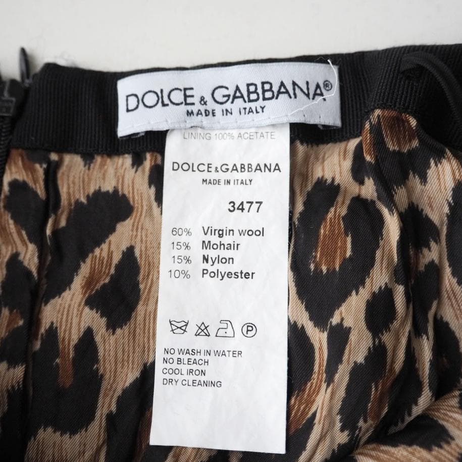 DOLCE&GABBANA 膝丈スカート チェック 裏地レオパード 38