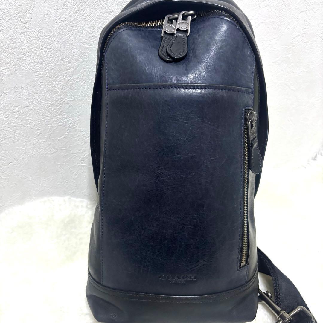 コーチ ボディバッグ ショルダーバッグ ブラック ネイビー レザー