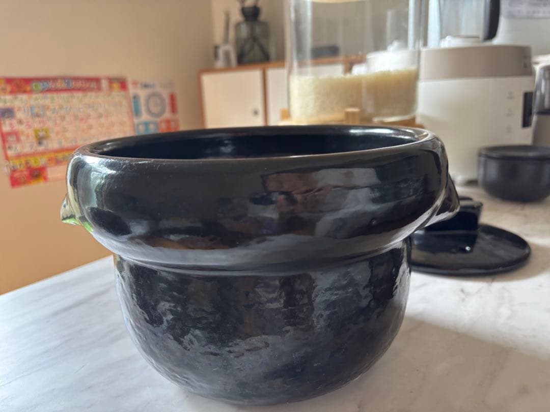 雲井釜　信楽焼陶製　黒楽三合炊御飯鍋