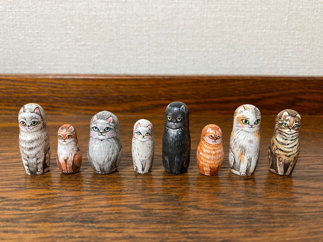 ロシア雑貨☆ネコキット猫８匹&特製Box マトリョーシカ マルガリータ作
