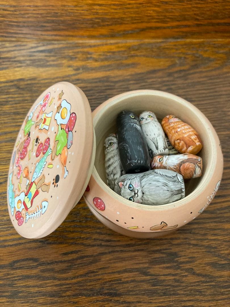 ロシア雑貨☆ネコキット猫８匹&特製Box マトリョーシカ マルガリータ作
