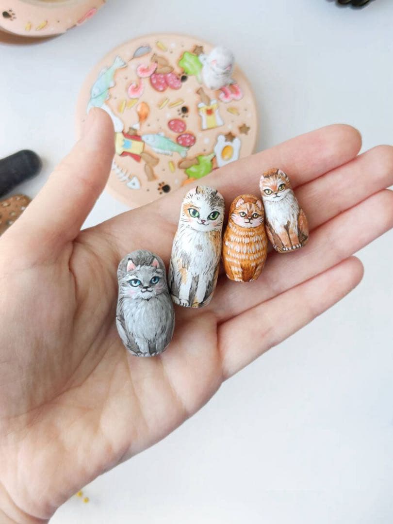 ロシア雑貨☆ネコキット猫８匹&特製Box マトリョーシカ マルガリータ作