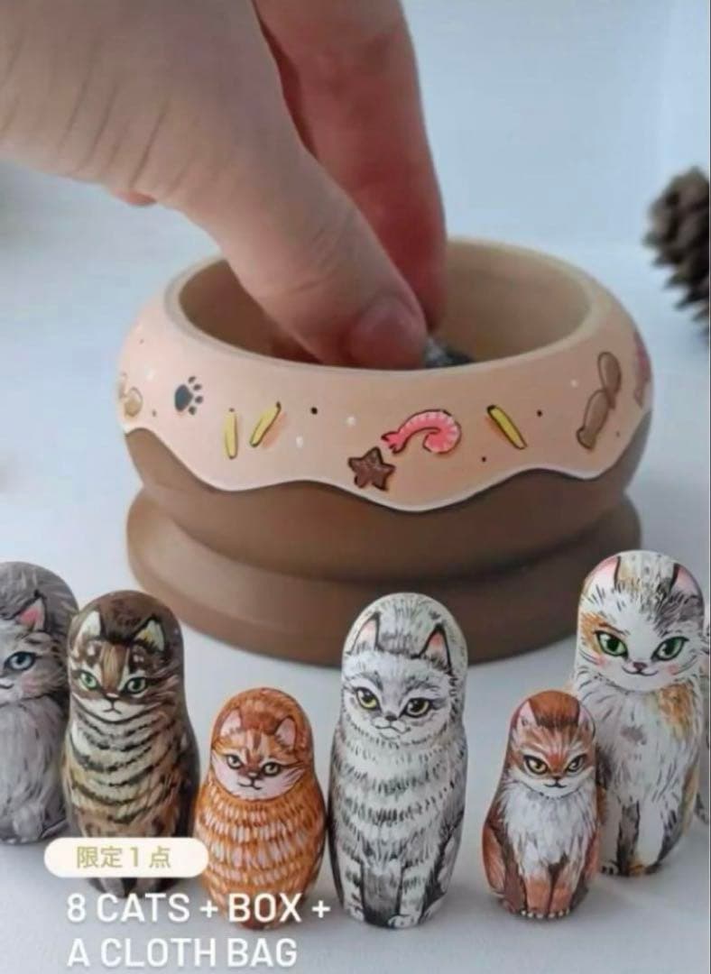 ロシア雑貨☆ネコキット猫８匹&特製Box マトリョーシカ マルガリータ作