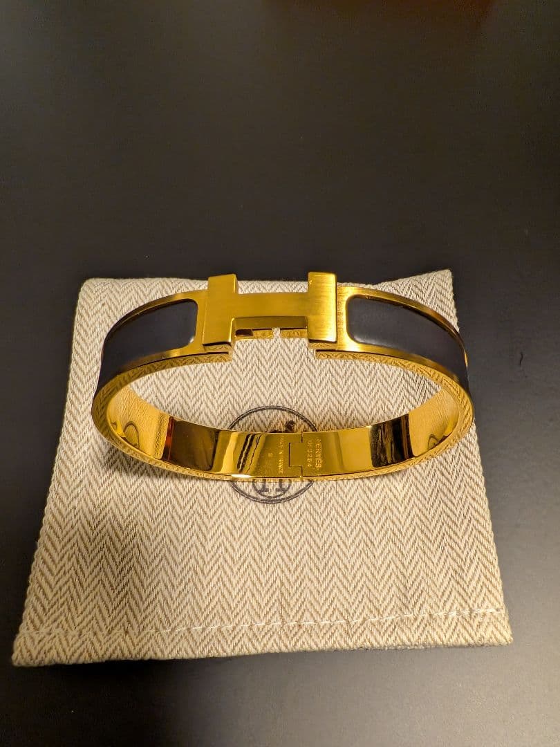HERMES エナメルブレスレット クリックHH ゴールド T5