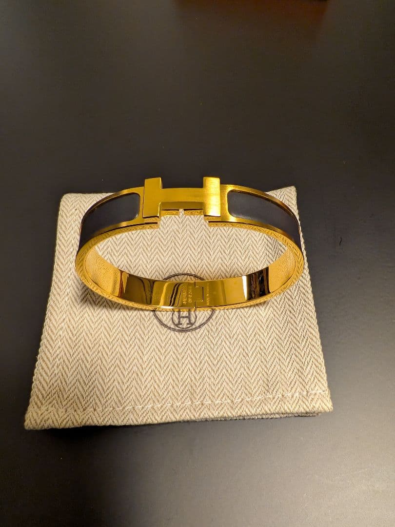 HERMES エナメルブレスレット クリックHH ゴールド T5