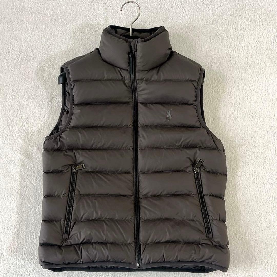 美品 POLO RALPH LAUREN ダウンベスト ロゴ刺繍 グレー S