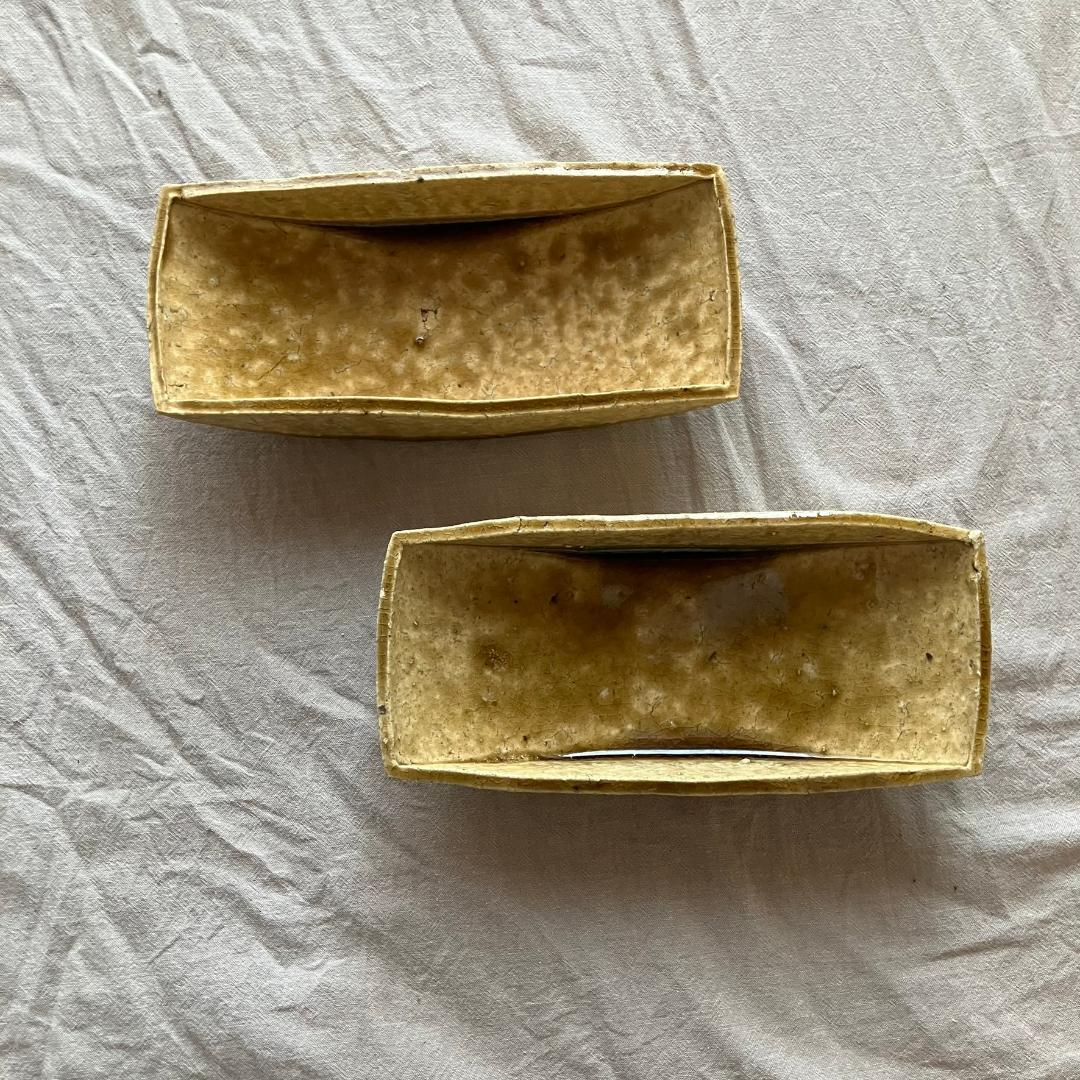 【新品未使用】【入手困難】安達健　茶灰釉　舟形鉢　2点セット