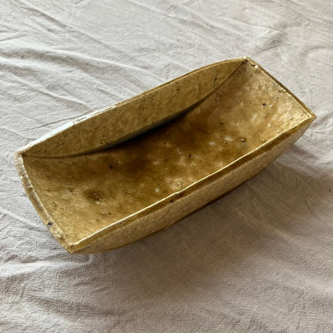 【新品未使用】【入手困難】安達健　茶灰釉　舟形鉢　2点セット