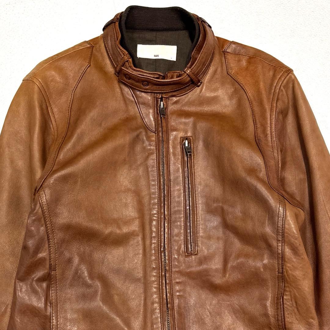 【メンズL】HARE ハレ　レザージャケット　ライダース　バンドカラー　ラム
