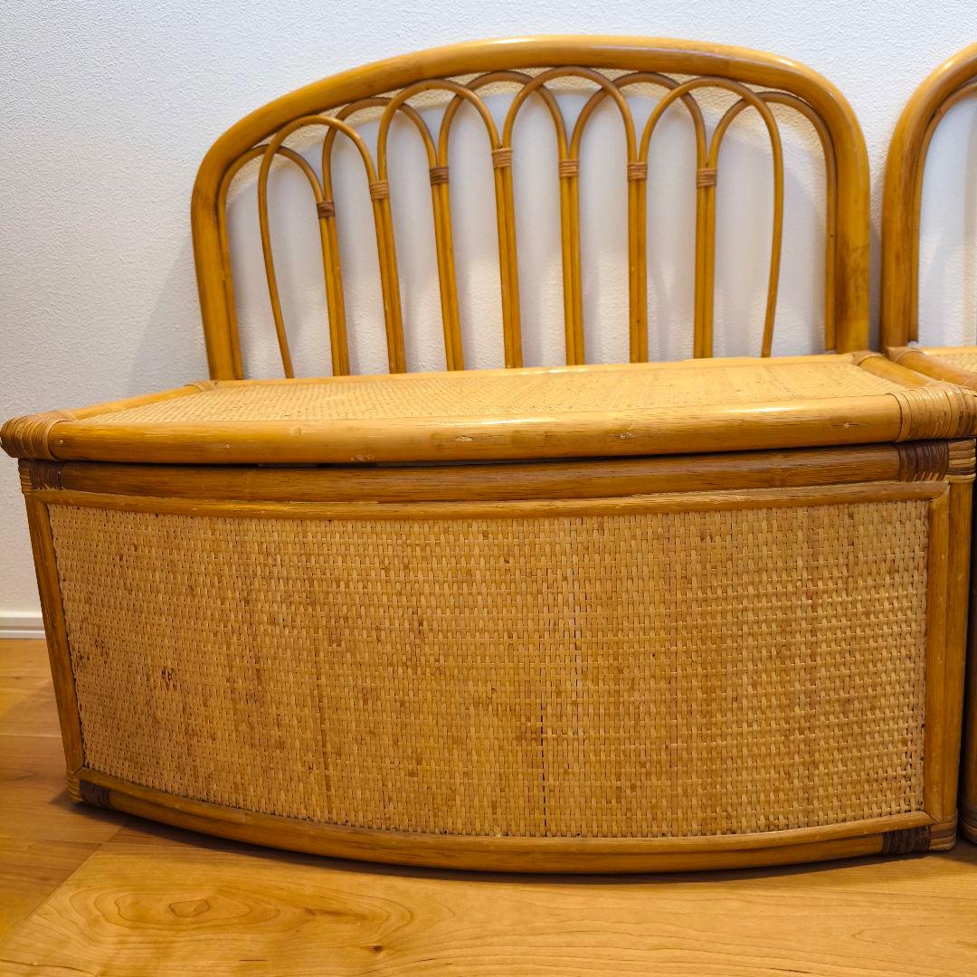 【2個セット】古家具 ビンテージ 籐 オールドラタン 収納型 ボックスベンチ