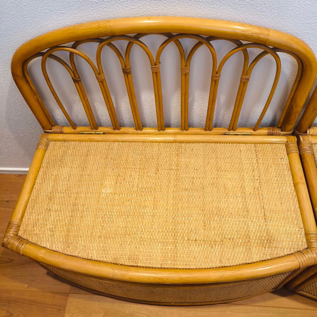 【2個セット】古家具 ビンテージ 籐 オールドラタン 収納型 ボックスベンチ