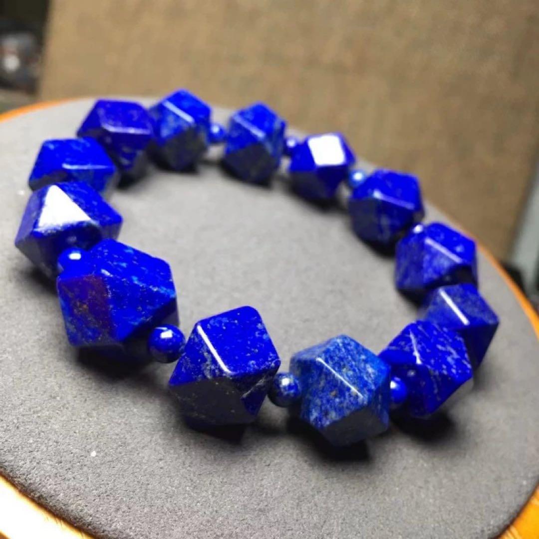【希少】天然石 ラピスラズリ ブレスレット 12面カット 瑠璃 現状品