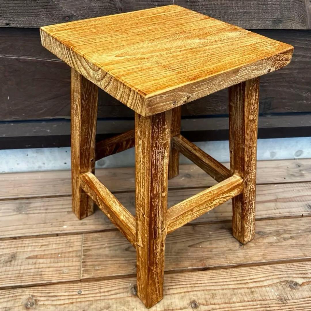 オールドチーク材のスツール 無垢材 角型 腰掛け 椅子 スツール 手作り チェア