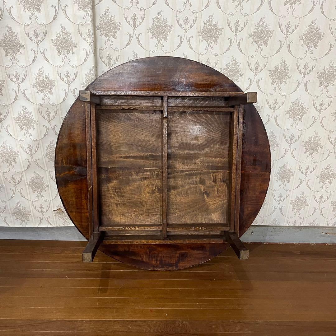 【アンティーク】木製 折り畳み式円卓 ちゃぶ台 座卓 センターテーブル 古家具