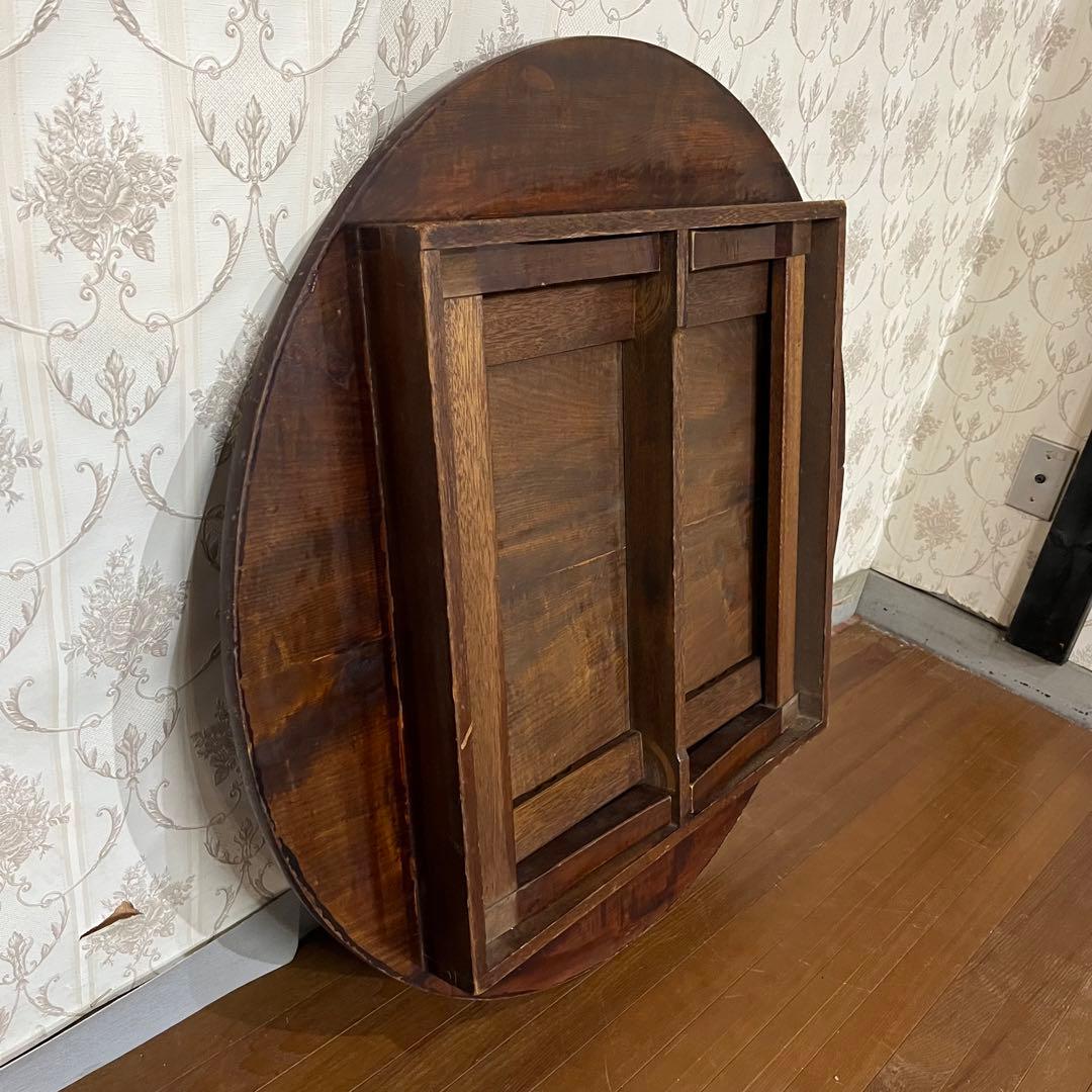 【アンティーク】木製 折り畳み式円卓 ちゃぶ台 座卓 センターテーブル 古家具