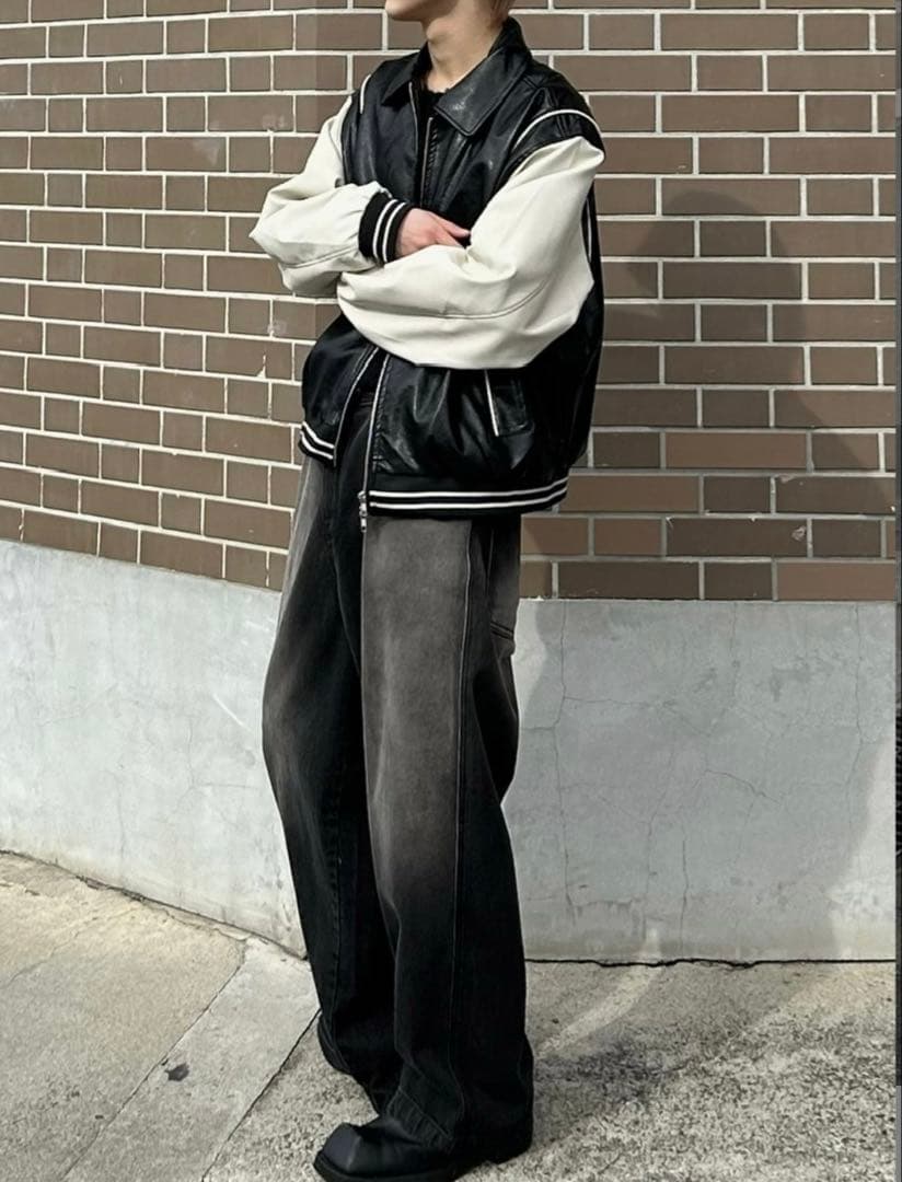 美品　【Chikashitsu +】leather piping jacket