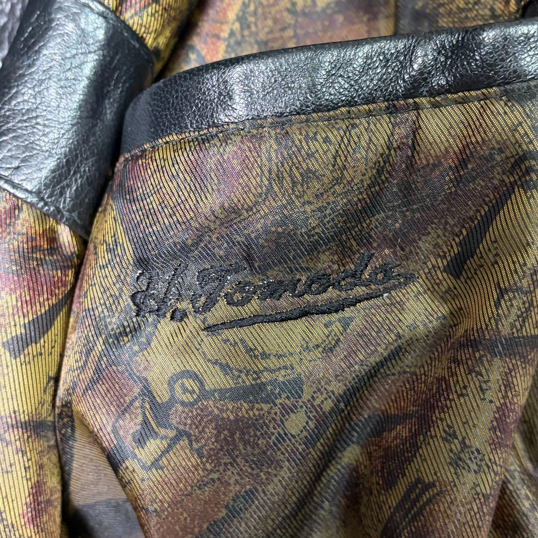 極上 羊革 ラムレザー ジャケット 短丈 黒 裏地総柄 柔らかい