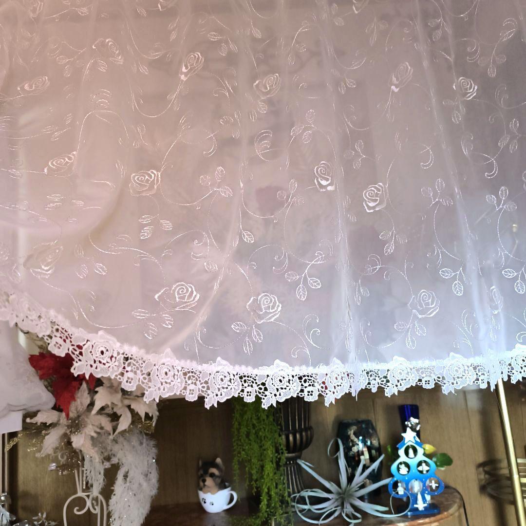 カフェカーテン【姫ちゃん様オーダー品　バラ刺繍トルコレース】ハンドメイド