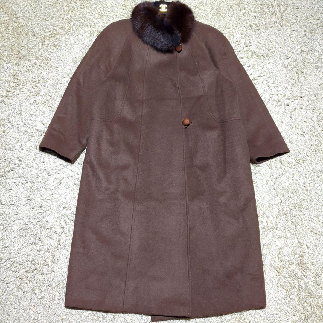 LOBJIE フォックス　ファー　カシミヤ50%　ウール　ロング　コート