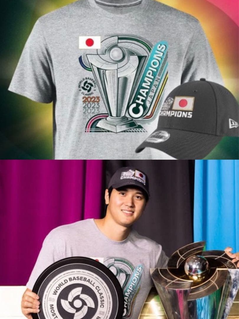 【即発送】WBC 優勝記念限定キャップ(グレー、アジャスタブル)＆Tシャツ L