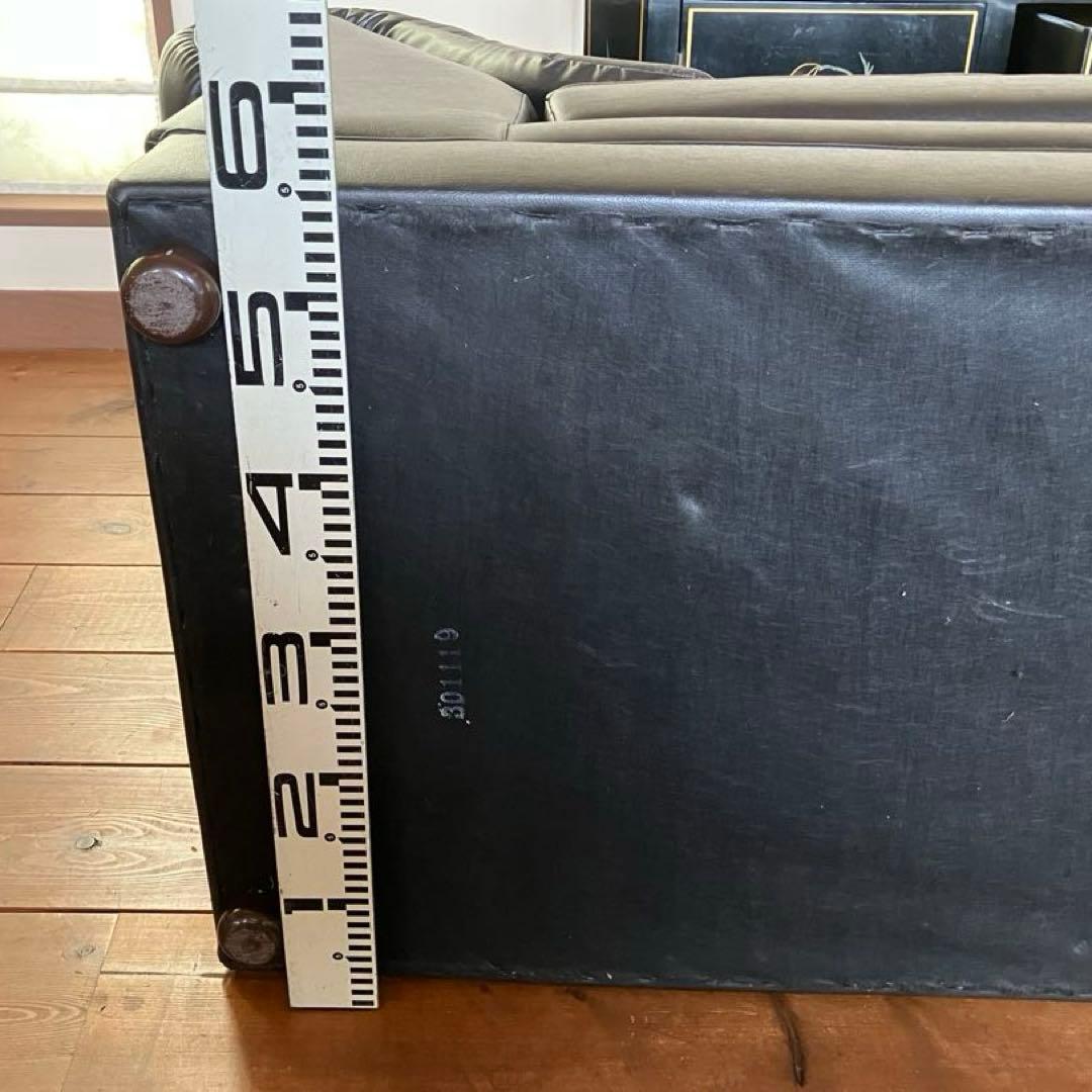 カリモク1人用レザーソファ 黒 中古家具 昭和レトロ