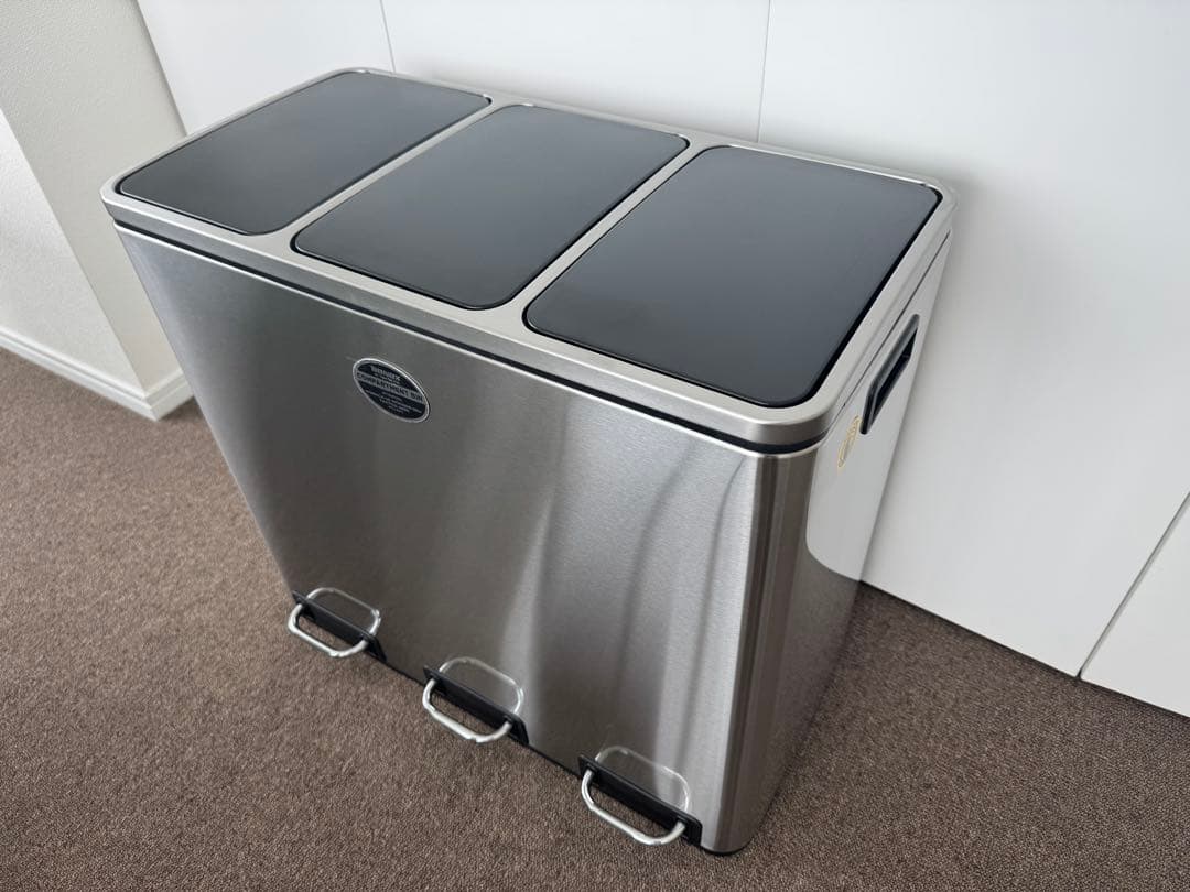 【新品】ステンレス製 3コンパートメント ゴミ箱