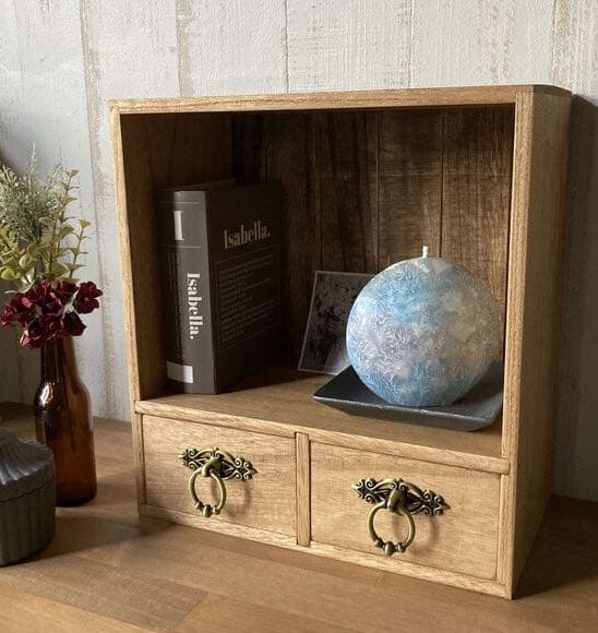 アンティーク風ディスプレイ棚　小引き出し付