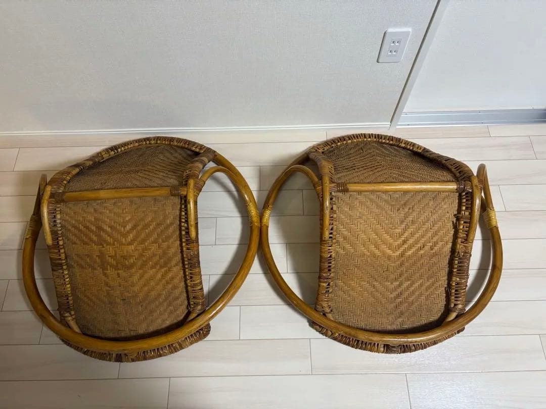 ラタン　丸座椅子　2台セット　アジア　レトロ