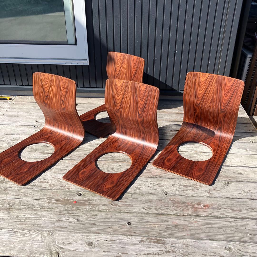 昭和レトロ 天童木工 Tendo 曲げ木 木製座椅子 4脚セット プライウッド