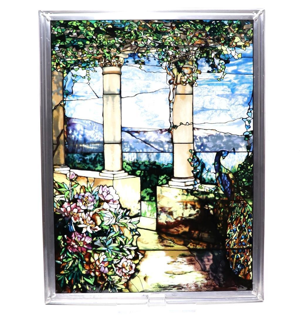 孔雀と牡丹の華の風景 ルイス・C・ティファニー ヴィンテージ ステンドグラス