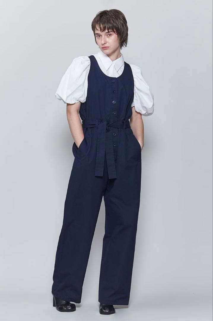 6roku＊ロクビューティ&ユースcottonフロントボタンオールインワン新品紺