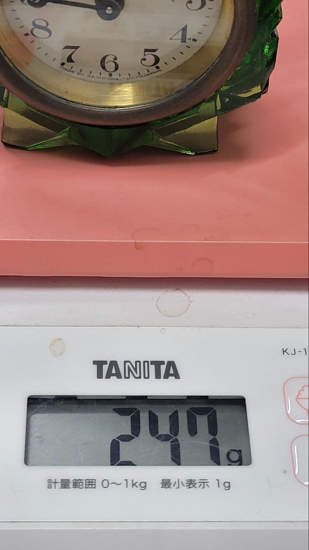 精工舎 硝子ビー 昭和初期 ヴィンテージ 緑色ガラス置時計 多面体カット