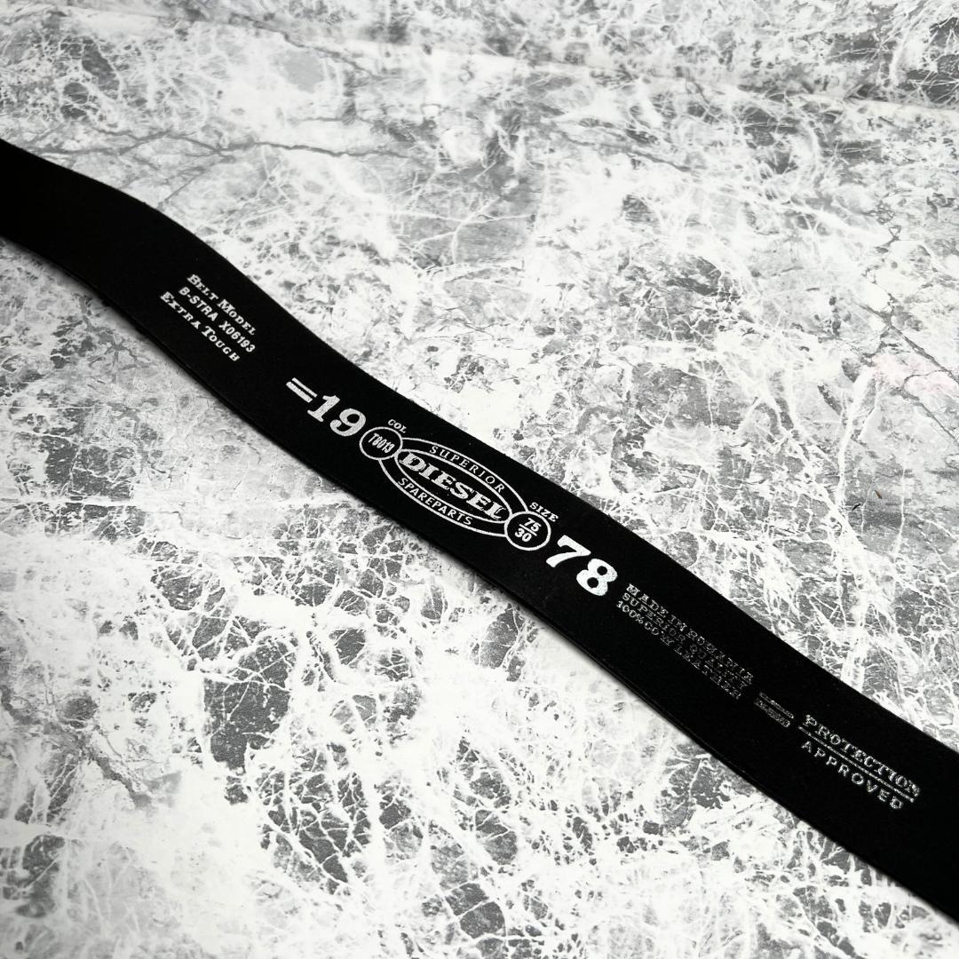 DIESEL ブラックレザーベルト メタルバックル 牛革